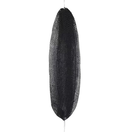 Long nylon drawstring bath towel, black exfoliating mesh