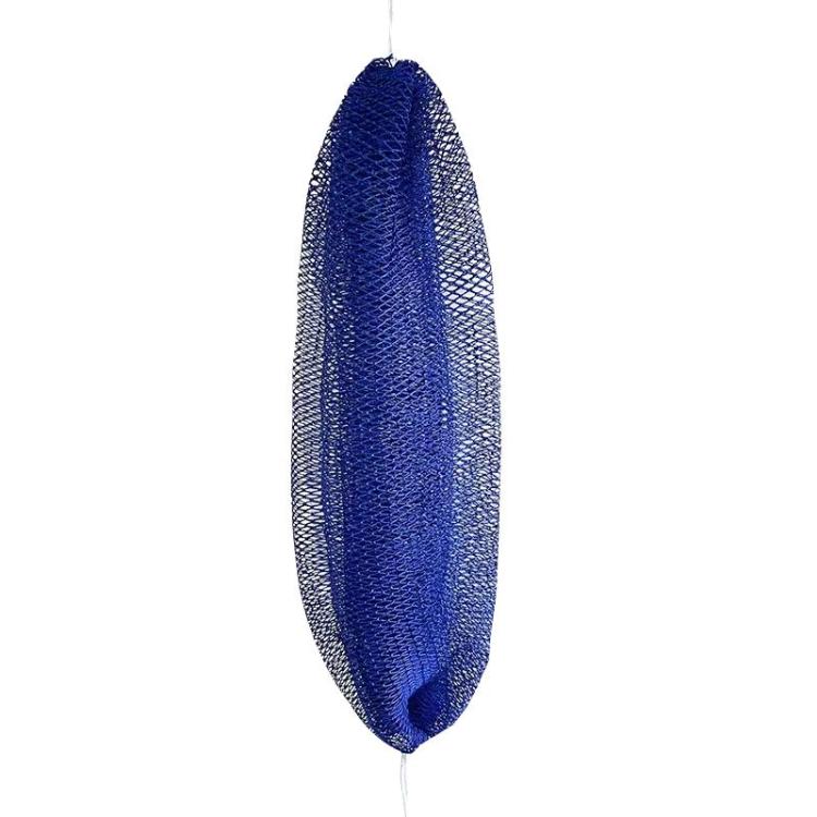 Long nylon drawstring bath towel, blue exfoliating mesh