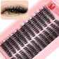 Curled black lash clusters on pink tray, DIY segmented false-lash strips