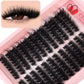 Black DIY segmented eyelash clusters in neat layered rows on tray