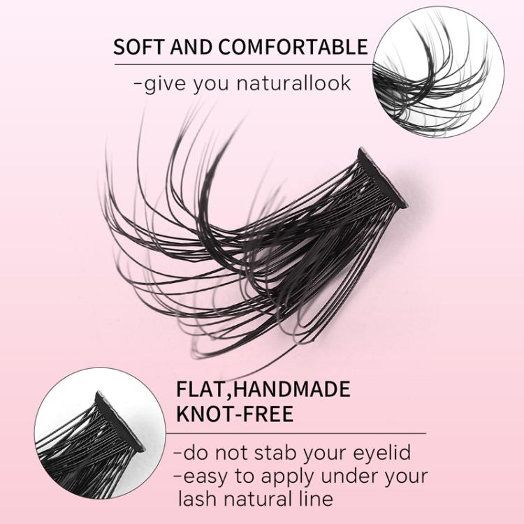 Curved black flat handmade eyelash clusters, soft fan bundle
