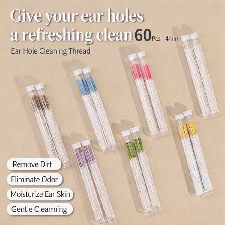 Assorted disposable ear cleaning thread sticks, 60 pack, clear tubes with colored tips
