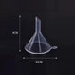 Clear mini funnel, 4 cm tall and 3.1 cm wide opening, with rim tab