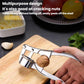 Garlic press with scalloped blade for shell cracking and a comfortable hand grip
