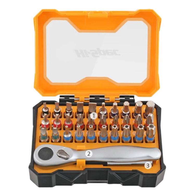 Ratchet screwdriver bit set case open with bits and ratchet handle