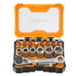 Ratchet screwdriver bit set with orange case and socket-style bit holders