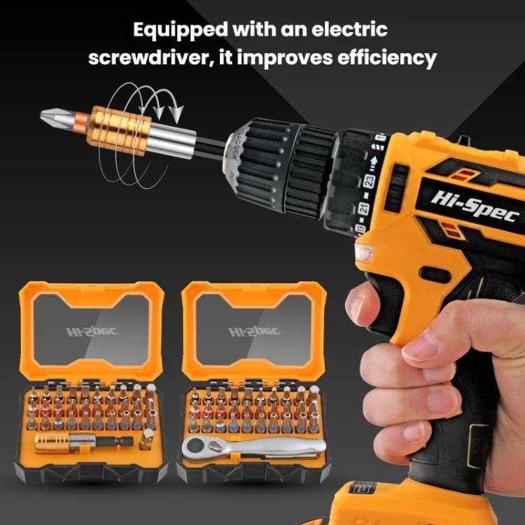 Cordless electric screwdriver with interchangeable bit set in orange storage cases