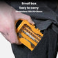 Orange screwdriver bit kit in a compact case held in hand