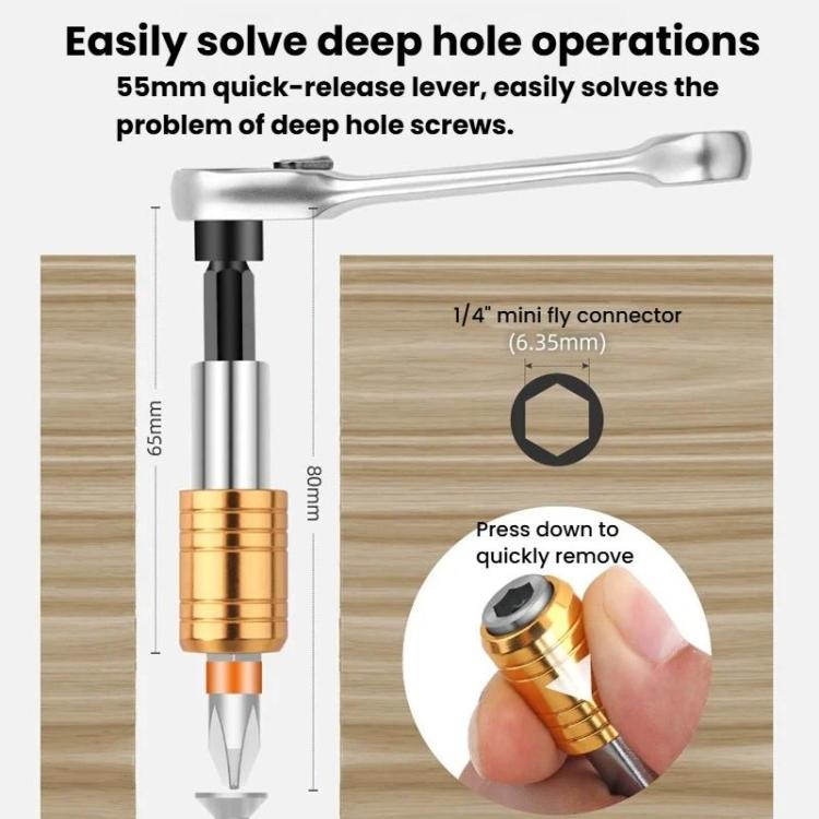 Ratchet screwdriver bit with quick-release lever and 1/4 fly connector