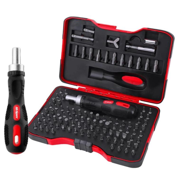 Screwdriver bit set kit with red-and-black case and screwdriver with bit holder