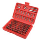 Screwdriver bit set in red plastic case with slotted, Phillips, and hex bits