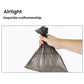 Portable pet trash bag: dark gray bag with cinched tied top