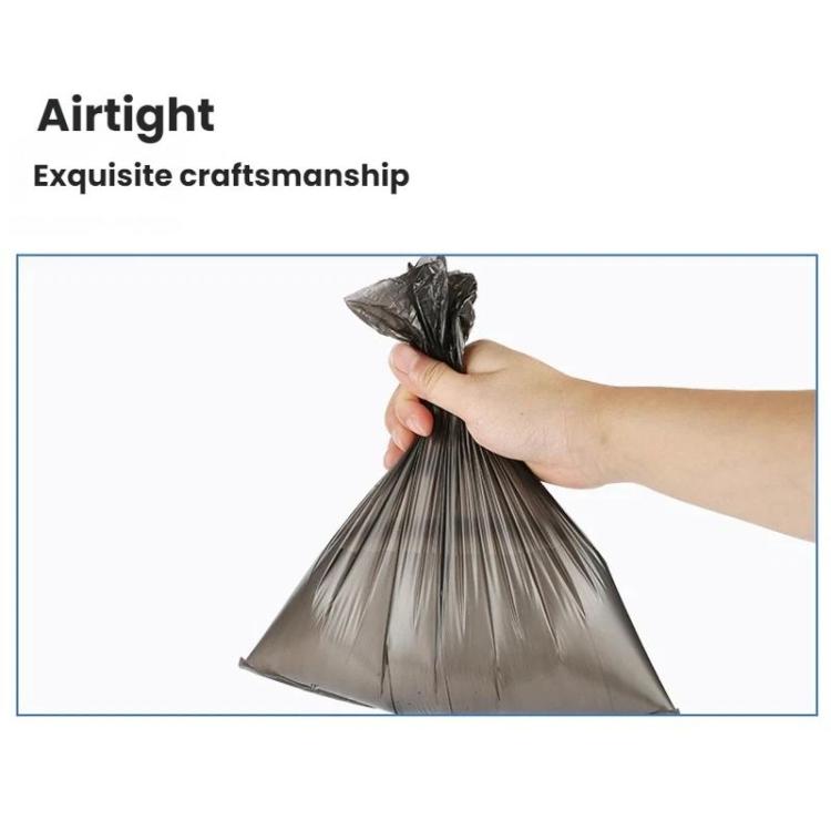 Portable pet trash bag: dark gray bag with cinched tied top