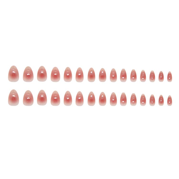 30-piece translucent jelly pink short almond press-on nails with glossy ombre glitter finish