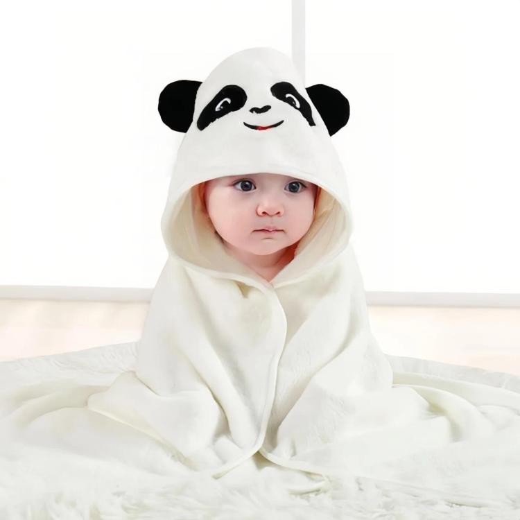 Cream panda-hood baby swaddle towel with soft fleece cape, hooded baby
