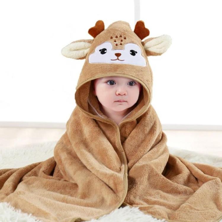 Brown deer-hood baby swaddle towel with soft fleece cape, hooded baby