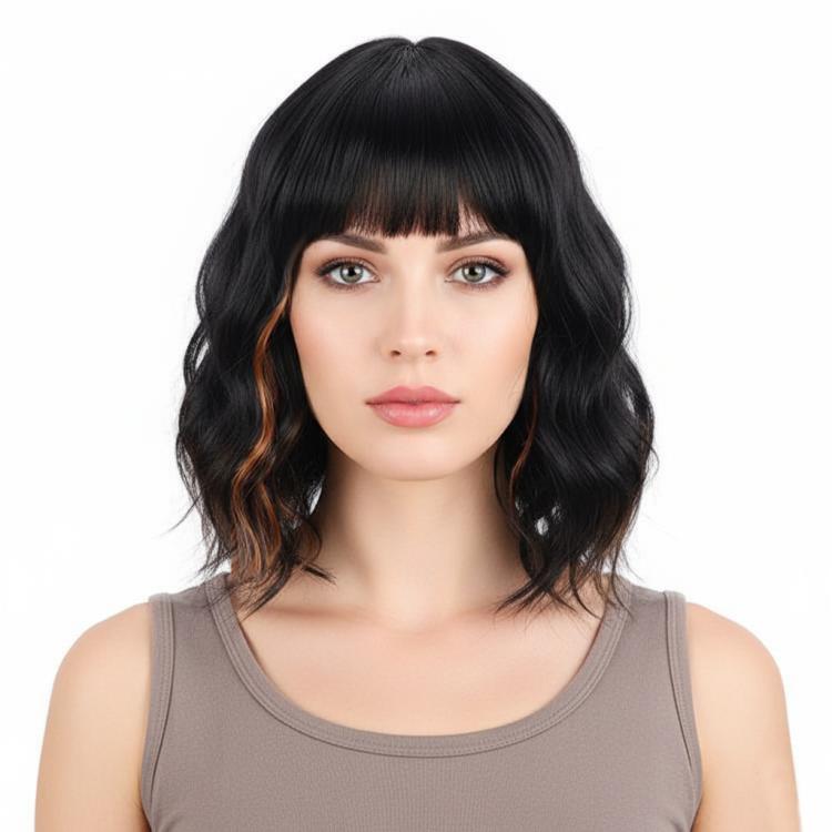 Short Wavy Hair With Side-Swept Bangs Natural Parting Synthetic Short Hair