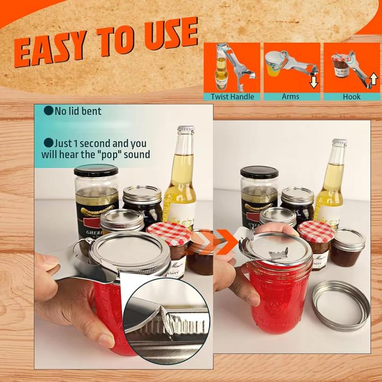 Stainless steel jar and bottle lid opener with twist handle for easy opening