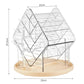 Clear rotating cosmetic organizer with multi-compartment trays and metal-tone hooks