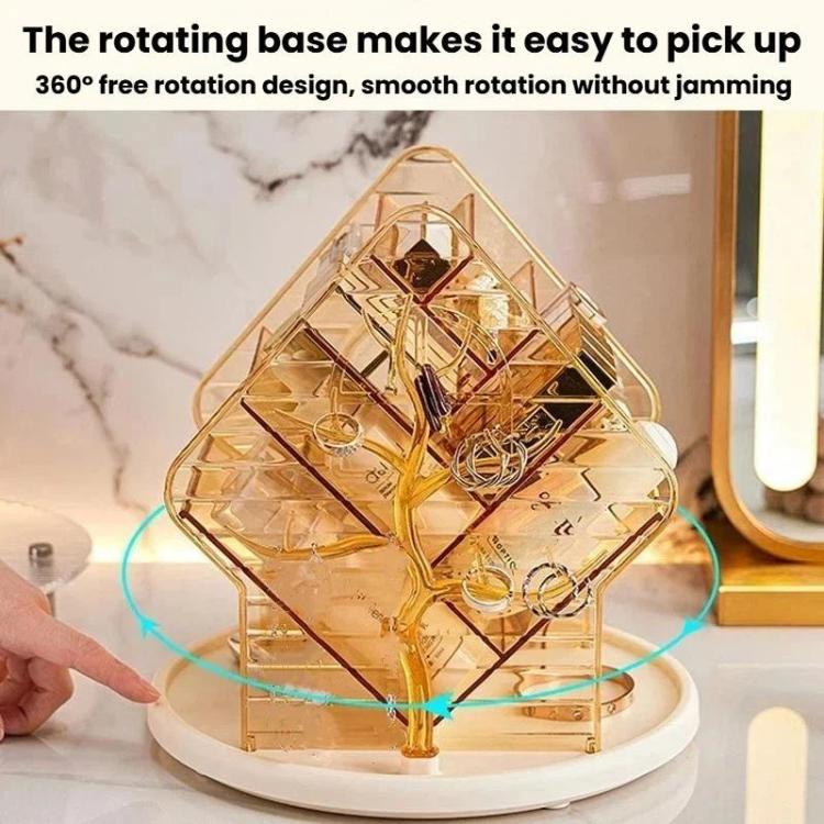Transparent yellow rotating base cosmetic storage box with divided compartments
