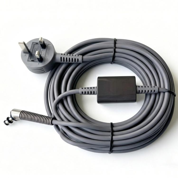 Replacement gray power cord coil with multi-pin plug and inline control module