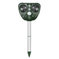 Green solar ultrasonic animal repeller facing front with round white control button