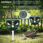 Green solar ultrasonic animal repeller mounted outdoors with adjustable stake