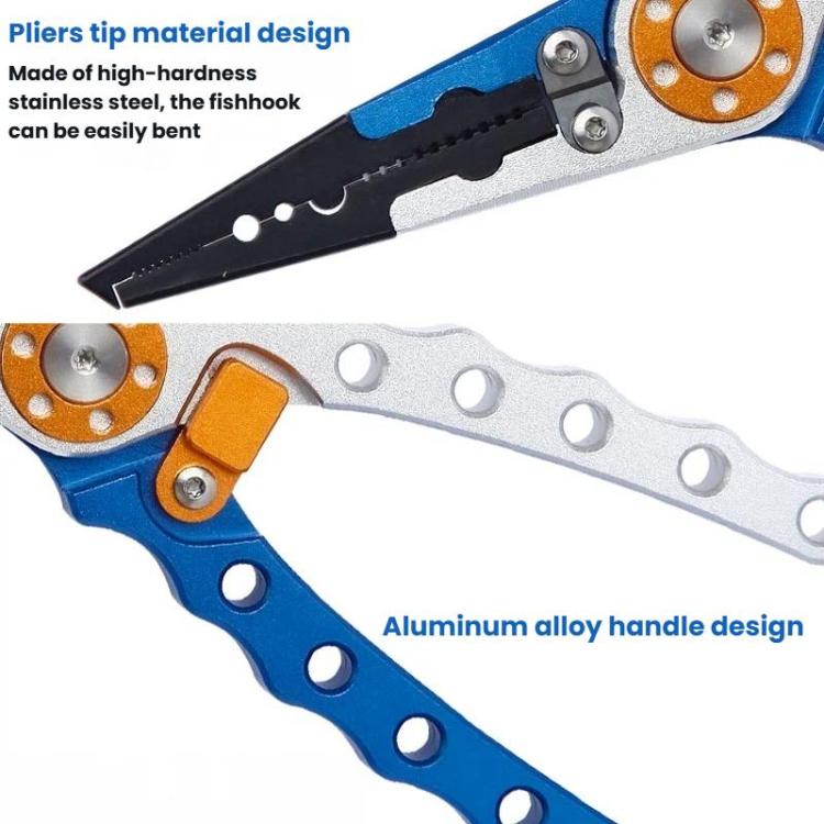 Long-nose fishing hook remover pliers with black tip and aluminum alloy handle