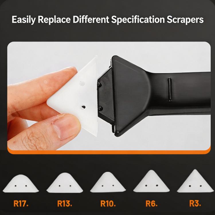 Replaceable scraper tips set with white blades and black frame tool