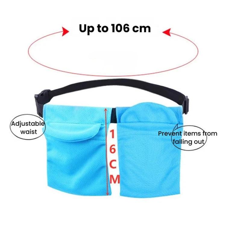 Blue adjustable waist breast drainage support pouch with double pocket center seam