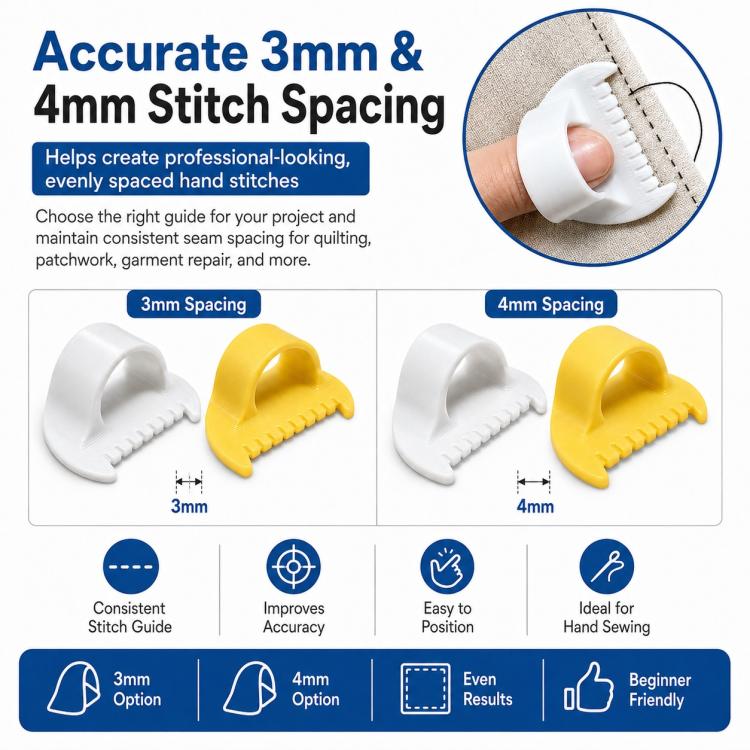 4Pcs Sewing Finger Spacer Guide Set Even Stitch Spacing Tool for Hand Sewing, Quilt Template Ruler for Consistent Stitching Includes 3mm & 4mm Gauges