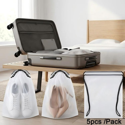 5pcs /Pack Shoe Bags for Travel Large Waterproof Drawstring Bags for Storage Clear Frosted Dustproof Travel Organizer Pouches, 30 x 40cm