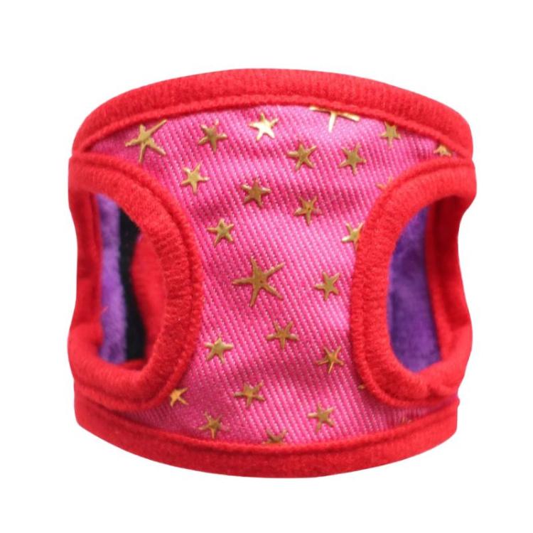 Red-and-pink guinea pig harness with gold star pattern and curved cutouts