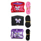 Assorted guinea pig harnesses: pink star, purple heart, and black with flower