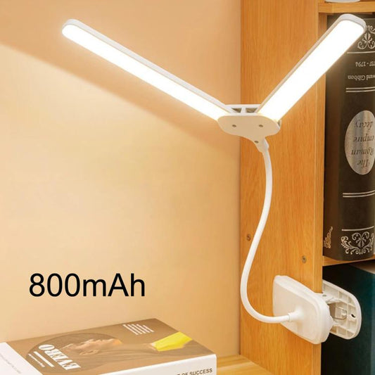 Xiajule Dual-Head Eye-Caring Clip On Lamp, Portable LED Rechargeable Student Reading Lamp, 800mAh, 1200mAh