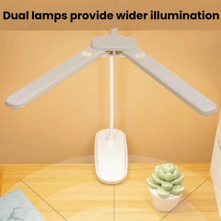 Dual-head LED lamp with three feet-style base and two long white light bars.