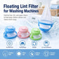 Floating lint filter for washing machines with mesh bag in blue, pink, and green