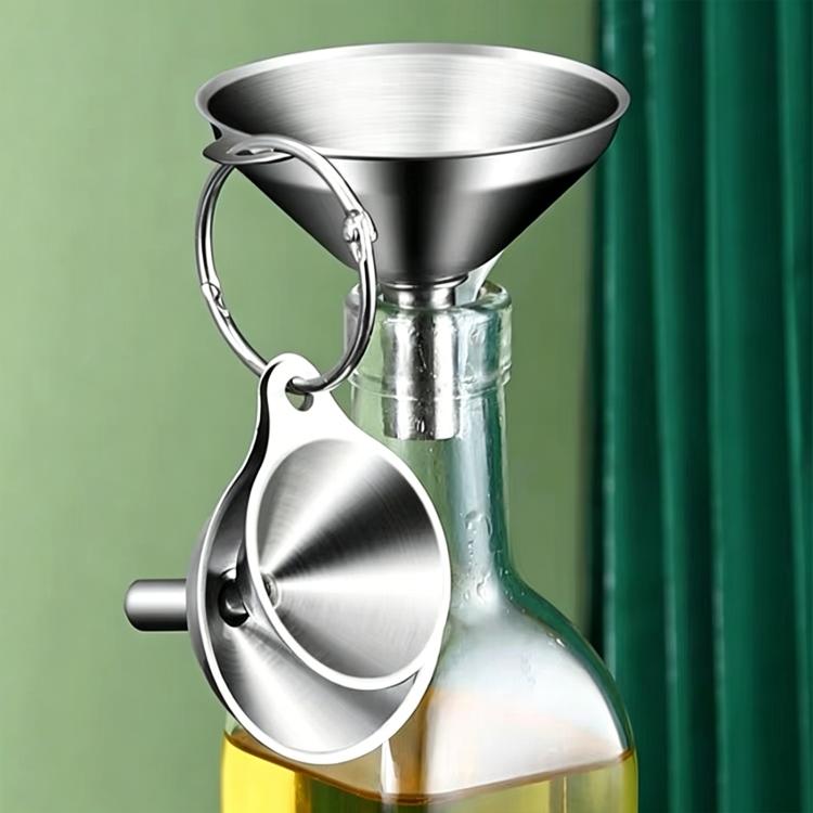 LsCook stainless steel sandblasted funnel liquid dispenser with integrated handle and ring