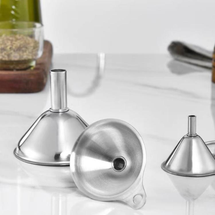 LsCook stainless steel funnel dispenser set with three funnels and ring handles