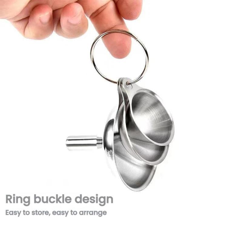 Stainless steel funnel dispenser with ring buckle handle for storage and hanging