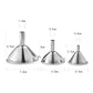Stainless steel funnel dispenser size chart: 6.5cm, 5cm, 3.7cm funnel heights
