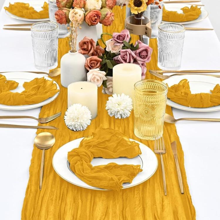 Crepe Table Runner Wedding Party Decoration Pleated Gauze, 90x180cm, 90x300cm, 90x400cm