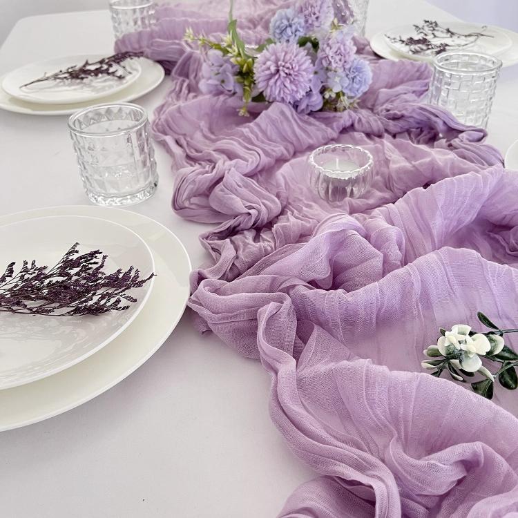 Crepe Table Runner Wedding Party Decoration Pleated Gauze, 90x180cm, 90x300cm, 90x400cm