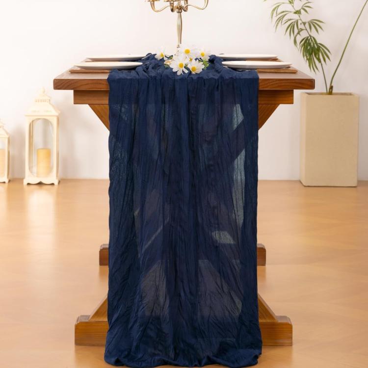 Crepe Table Runner Wedding Party Decoration Pleated Gauze, 90x180cm, 90x300cm, 90x400cm