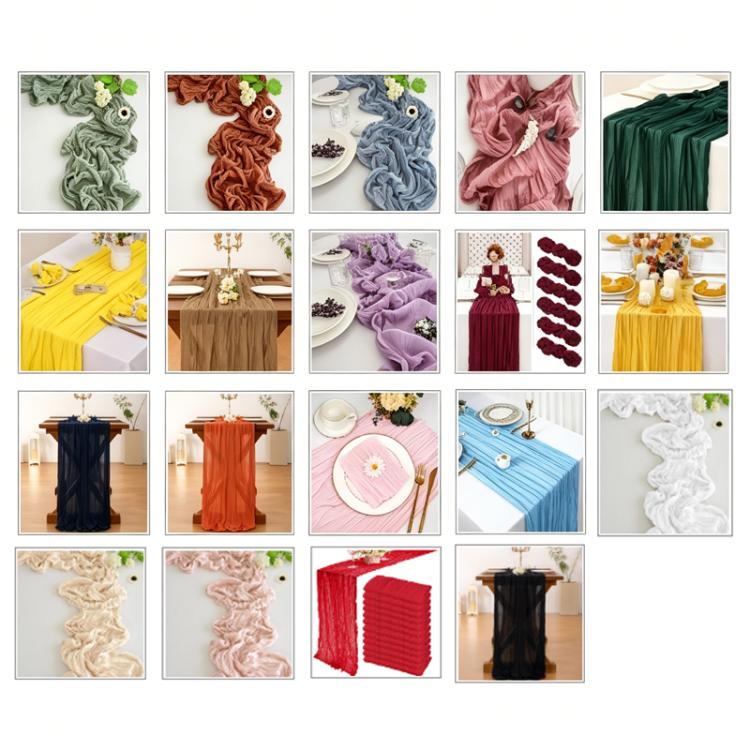 Crepe Table Runner Wedding Party Decoration Pleated Gauze, 90x180cm, 90x300cm, 90x400cm