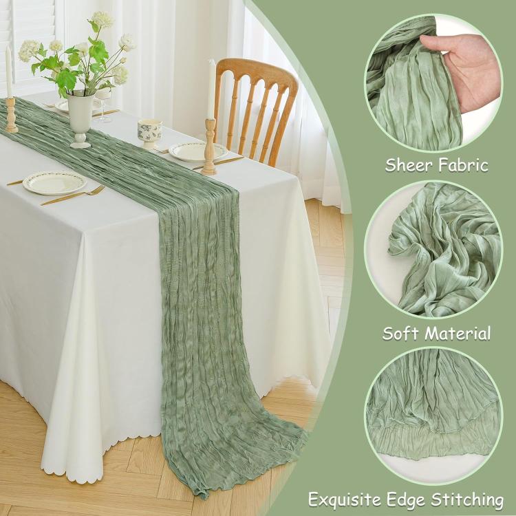 Crepe Table Runner Wedding Party Decoration Pleated Gauze, 90x180cm, 90x300cm, 90x400cm