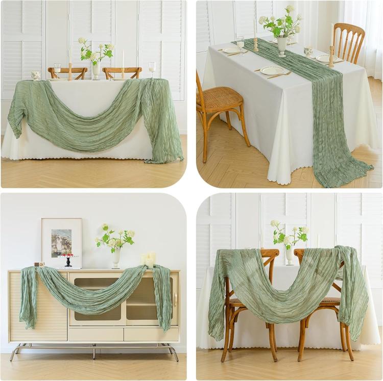 Crepe Table Runner Wedding Party Decoration Pleated Gauze, 90x180cm, 90x300cm, 90x400cm