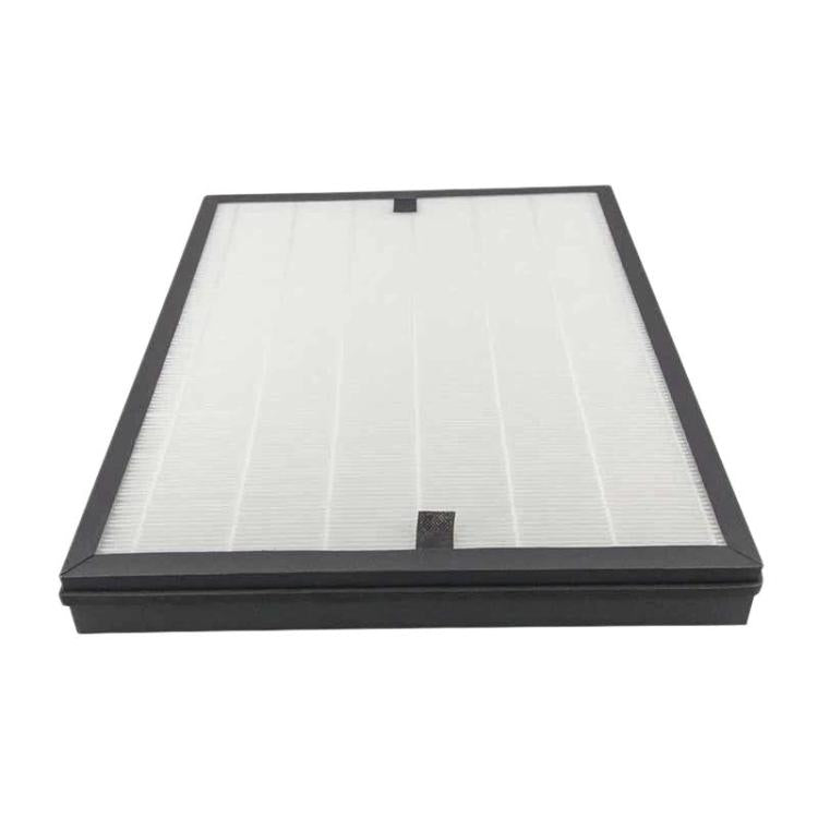 Air purifier filter with dark outer frame and white pleated surface