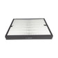 Air purifier filter cartridge with dark base and white pleated panel