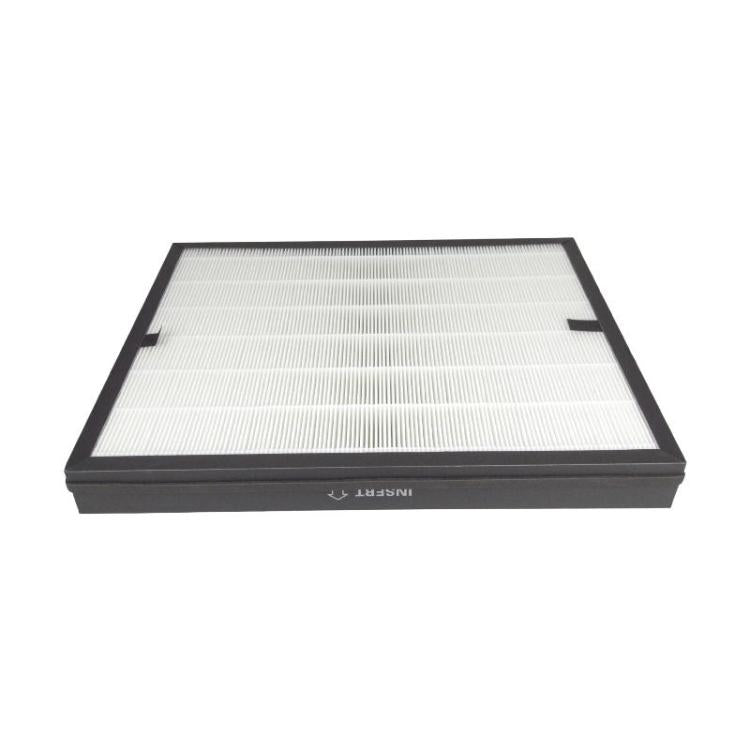 Air purifier filter cartridge with dark base and white pleated panel